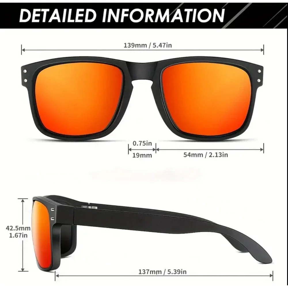 Men's Black Red Square Frame Mirrored Lens Sunglasses Sport Outdoor Eyewear 2026
